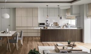 木目で統一しながらも、異なるトーンを際することで穏やかすぎない空間を演出。